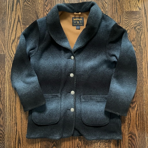 Vintage Woolrich Women Striped Blue Black Fleece Blazer Coat Jacket Size Small - Picture 11 of 11